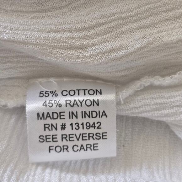 Impressions White Blue Embroidered Boho Short Sleeve Cotton Blend Blouse Size L - Picture 8 of 9